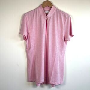 NWT Greg Norman Quarter Zip Golf Polo Shirt Pink Stripe Moisture Wicking Size L